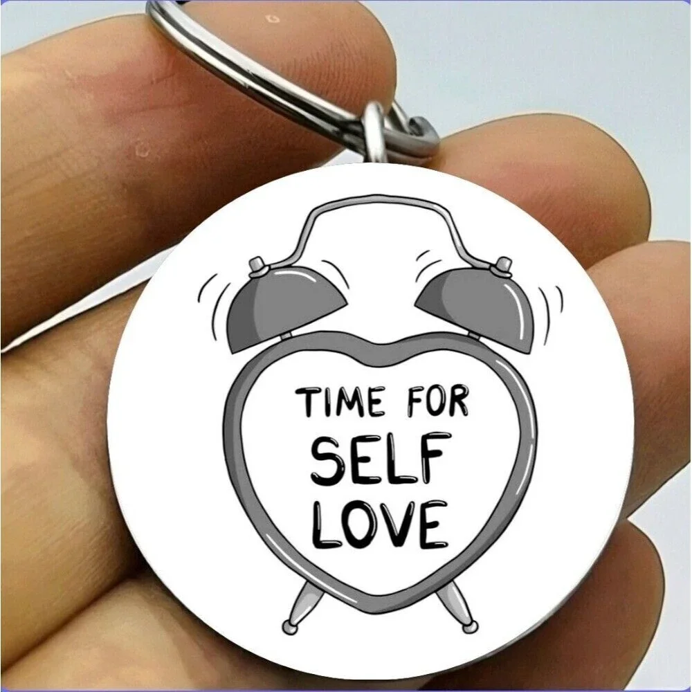 Alarm Ringing Clock Love Youself Stainless Keychain Inspiration Life Quote